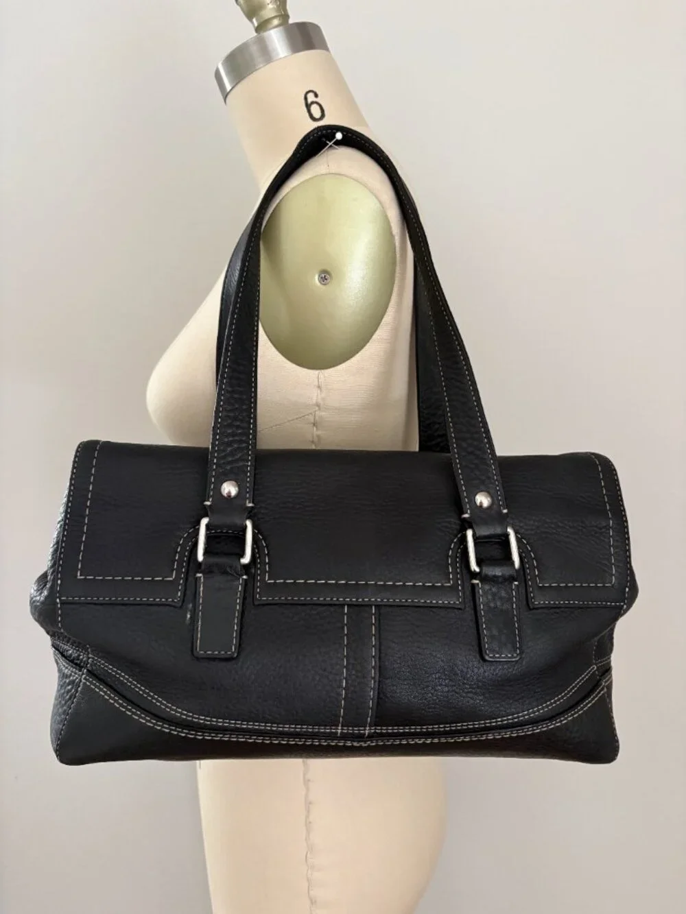 Coach Hamilton Black Pebbled Leather Turnlock Satchel Bag F13091 Quiet Luxury